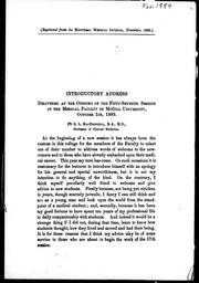 Cover of: Introductory address delivered at the opening of the fifty-seventh session of the Medical Faculty of McGill University, October 1st, 1889