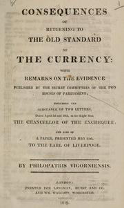 Cover of: Consequences of returning to the old standard of the currency by Richards, John of Worcester