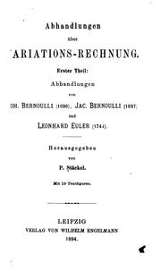 Cover of: Abhandlungen über variations-rechnung ... by Paul Stäckel