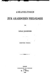 Cover of: Abhandlungen zur arabischen Philologie. by Ignác Goldziher
