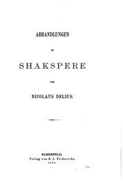 Cover of: Abhandlungen zu Shakspere by Nikolaus Delius