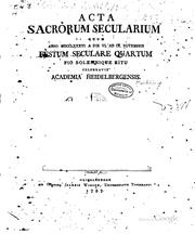 Cover of: Acta sacrorum secularium quum anno MDCCLXXVI by Universität Heidelberg.