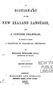 Cover of: A dictionary of the New Zealand language, and a concise grammar by Williams, William Bp.