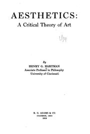 Cover of: Aesthetics: a critical theory of art. by Henry G. Hartman