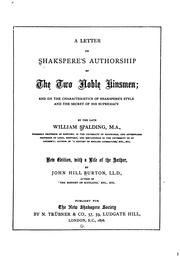 Cover of: letter on Shakspere's authorship of The two noble kinsmen: and on the characteristics of Shakspere's style and the secret of his supremacy