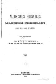 Cover of: Algorismus prosaycus magistri Christani anno fere 1400 scriptus.