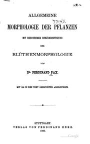 Cover of: Allgemeine morphologie der pflanzen