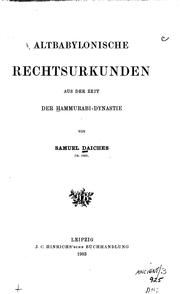 Cover of: Altbabylonische rechtsurkenden aus der zeit der Hammurabisdynastie by Samuel Daiches