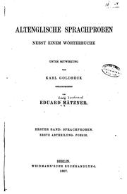 Cover of: Altenglische sprachproben nebst einem wörterbuche