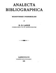 Cover of: Analecta bibliographica; boghistoriske undersøgelser