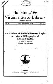 An analysis of Ruffin's Farmers' register by E. G. Swem
