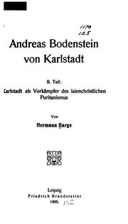 Cover of: Andreas Bodenstein von Karlstadt. by Hermann Barge