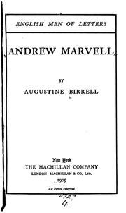 Cover of: Andrew Marvell.