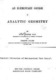 Cover of: elementary course in analytic geometry