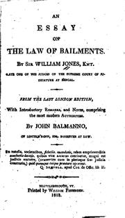 Cover of: An essay on the law of bailments