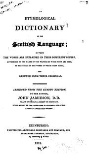 Cover of: An etymological dictionary of the Scottish language by John Jamieson