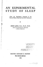 Cover of: An experimental study of sleep