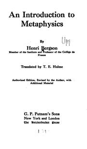 Cover of: An introduction to metaphysics by Henri Bergson