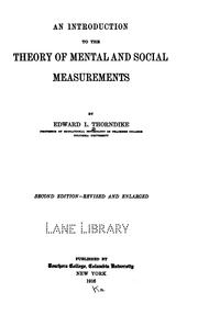 Cover of: An introduction to the theory of mental and social measurements