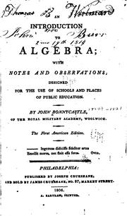 Cover of: An introduction to algebra by John Bonnycastle