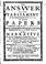 Cover of: The answer of the Parliament of the Commonwealth of England, to three papers delivered in to the Councel of State by the Lords Ambassadors extraordinary of the States General of the United Provinces