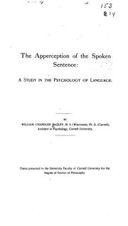 Cover of: The apperction of the spoken setnence: a study in the psychology of language