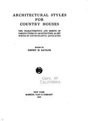 Cover of: Architectural styles for country houses by Henry Hodgman Saylor