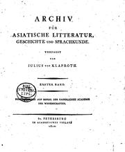 Cover of: Archiv für asiatische Litteratur: Geschichte und Sprachkunde.
