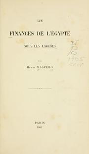 Cover of: finances de l'Egypte sous les Lagides