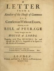 Cover of: letter from a member of the House of Commons to a gentleman without doors: relating to the Bill of Peerage ...