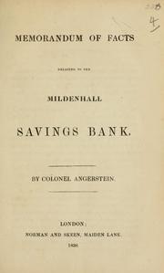 Cover of: Memorandum of facts relating to the Mildenhall Savings Bank by John Julius William Angerstein