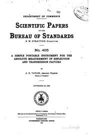 A simple portable instrument for the absolute measurement of reflection and transmission factors by Albert Hoyt Taylor