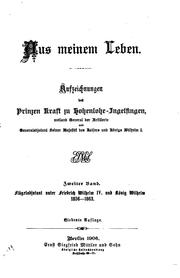 Cover of: Aus meinem Leben. by Hohenlohe-Ingelfingen, Kraft Karl August Eduard Friedrich Prinz zu