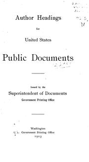 Cover of: Author headings for United States public documents.