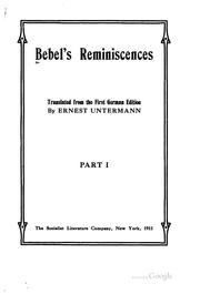 Cover of: Bebel's reminiscences by August Bebel