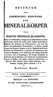Cover of: Beiträge zur chemischen Kenntnis der Mineralkörper