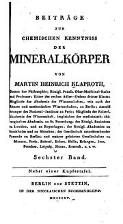 Beiträge zur chemischen Kenntnis der Mineralkörper by M. H. Klaproth