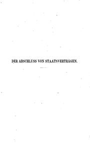 Cover of: Über den abschluss von staatsverträgen.