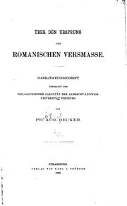 Cover of: Über den ursprung der romanischen versmasse ...