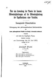 Über eine anwendung der theorie der linearen differentialgleichungen auf die differentialgleichung der kugelfunctionen einer variablen .. by Joseph Huss