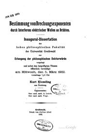 Bestimmung von brechungsexponenten durch interferenz elektrischer wellen an drähten .. by Kurt Kiessling