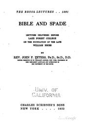 Cover of: Bible and spade: lectures delivered before Lake Forest college