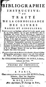 Bibliographie instructive by Guillaume François Debure