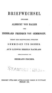 Cover of: Briefwechsel zwischen Albrecht von Haller und Eberhard Friedrich von Gemmingen.