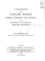 Cover of: Catalogue of the finger rings, Greek, Etruscan, and Roman