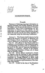 Cover of: Constitution and by-laws of the Society of inquiry on missions, and the general state of religion by Princeton Theological Seminary. Society of inquiry on missions.