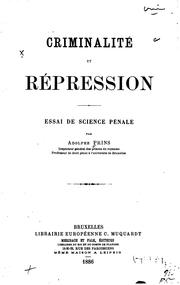 Cover of: Criminalité et répression