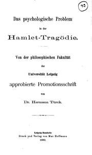 Cover of: psychologische problem in der Hamlet-tragödie ...