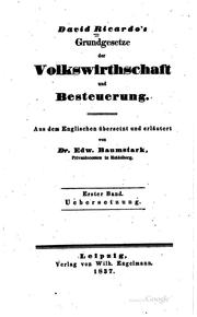 Cover of: David Recardo's Grundgesetze der volkswirthschaft.