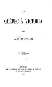 Cover of: De Qu/1ebec à Victoria